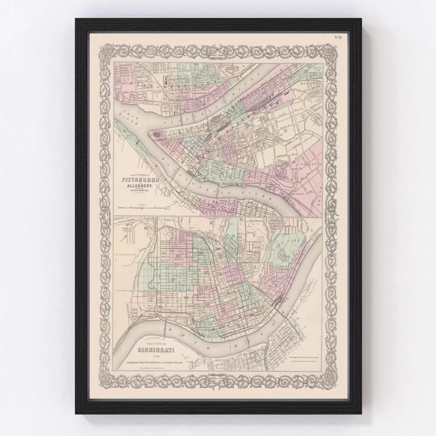 vintage map of Pittsburgh, Pennsylvania, 1886