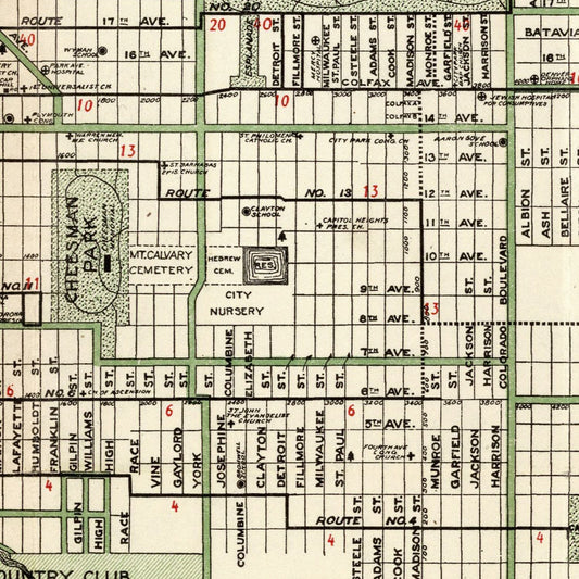 Vintage Map of Denver, Colorado, 1920