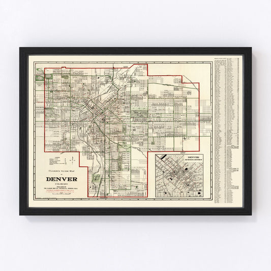 vintage map of denver, colorado, 1920
