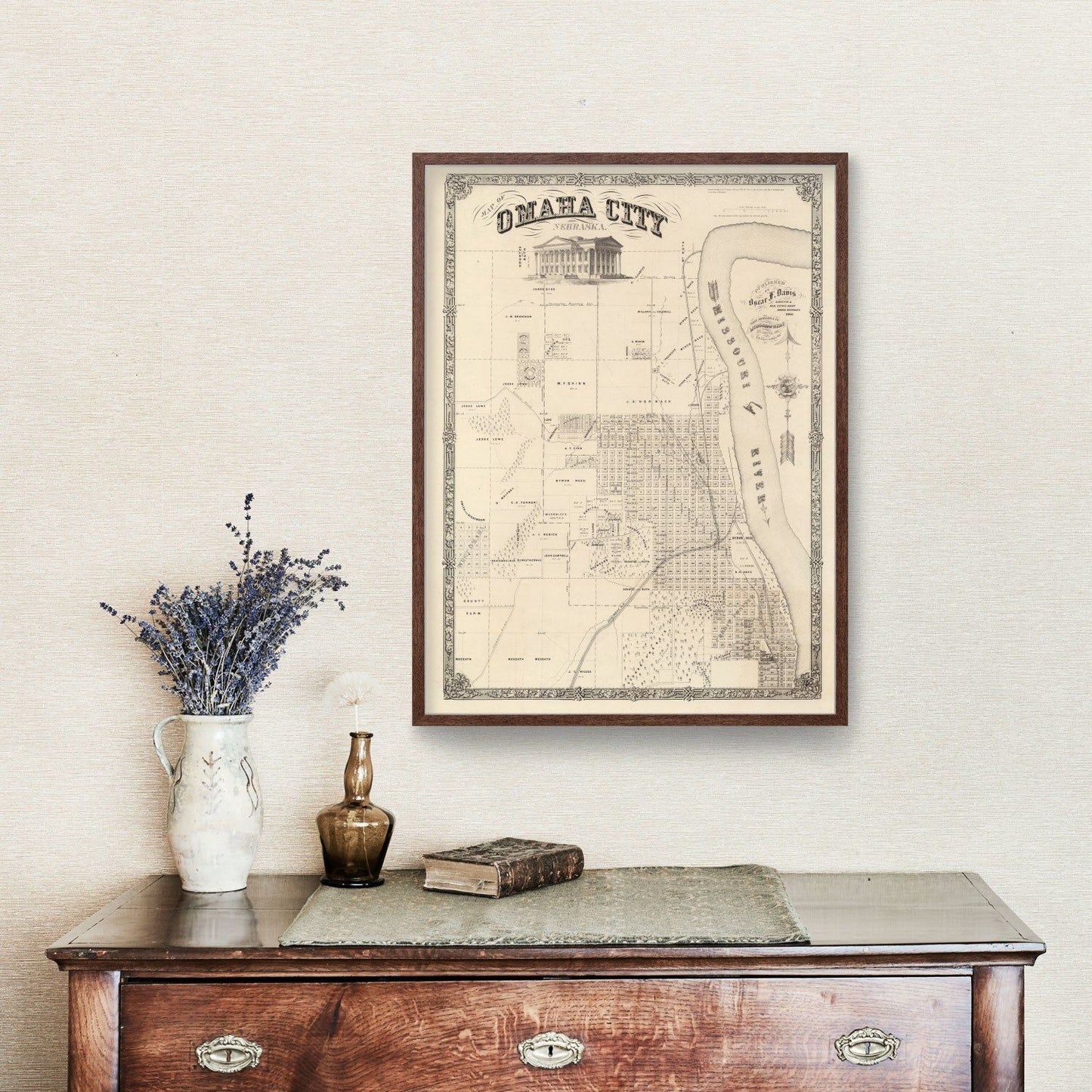 Vintage Map of Omaha, Nebraska, 1866