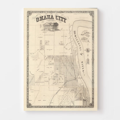 Vintage Map of Omaha, Nebraska, 1866