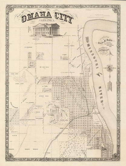 Vintage Map of Omaha, Nebraska, 1866