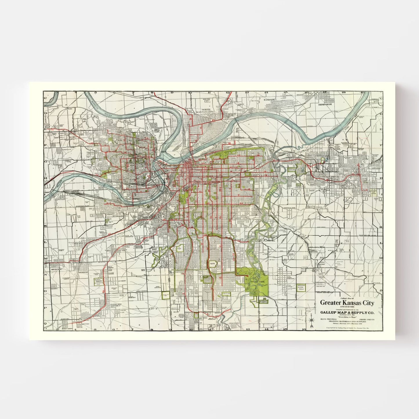 Vintage Map of Kansas City, Kansas, 1920