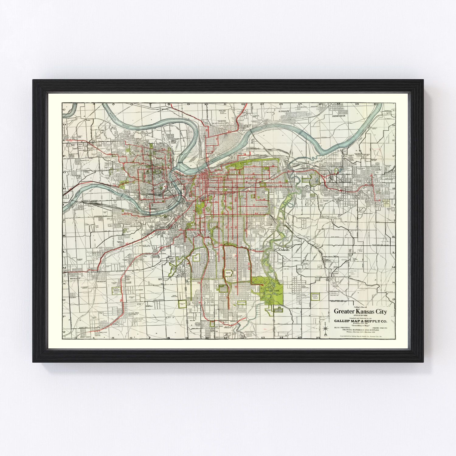 Vintage map of Kansas City, Kansas, 1920