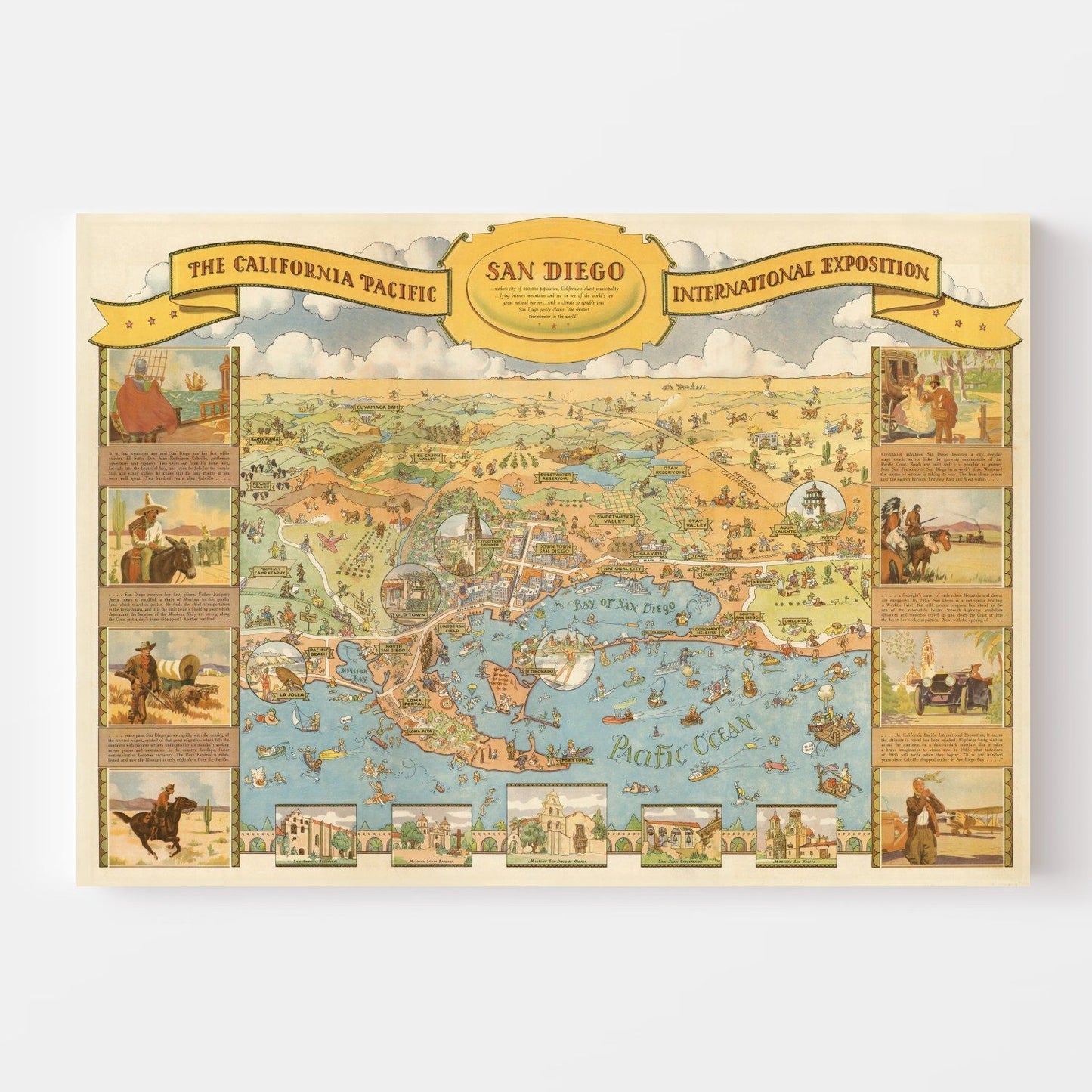Vintage Map of San Diego, California, 1935
