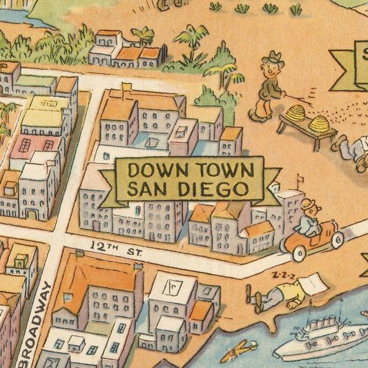 Vintage Map of San Diego, California, 1935