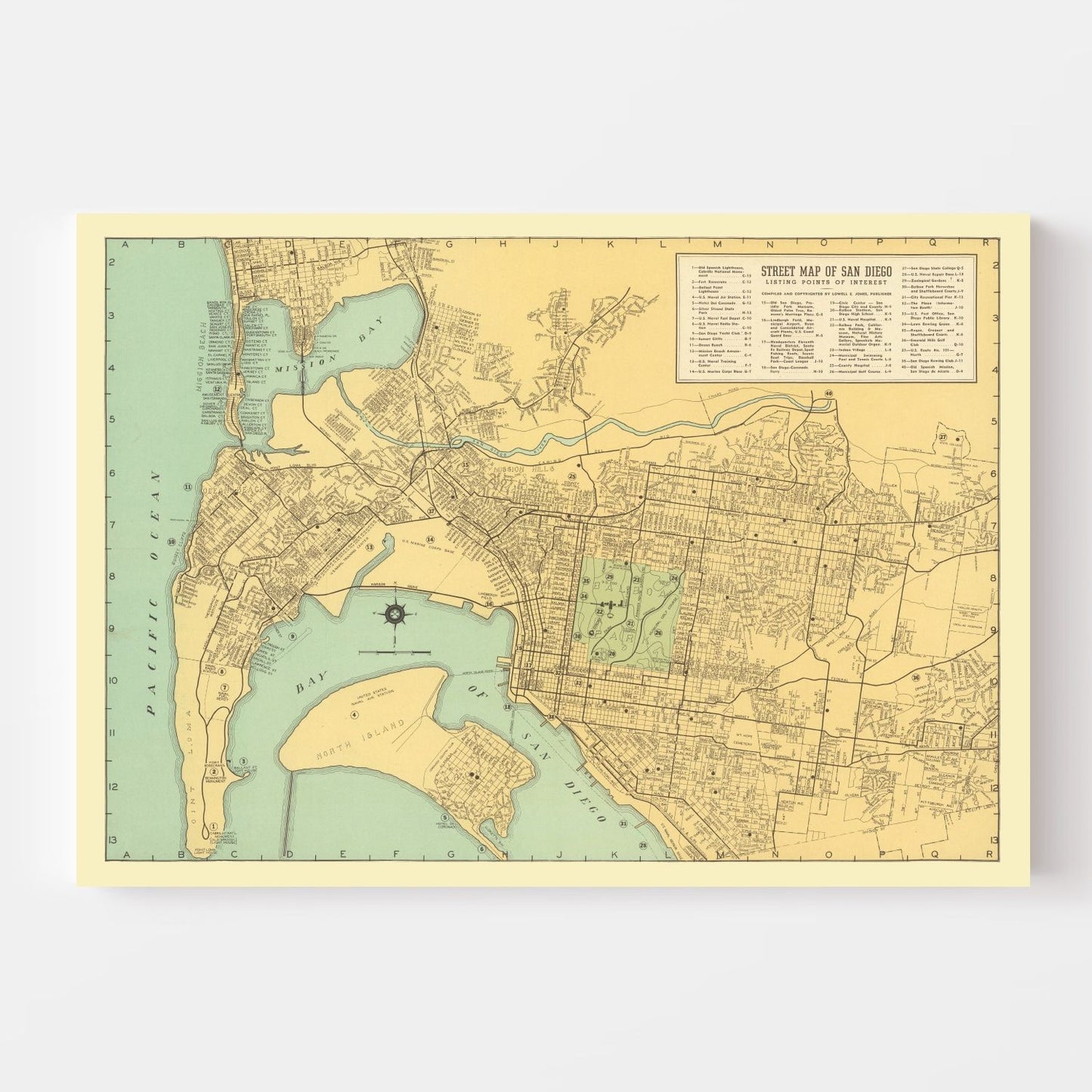 Vintage Map of San Diego, California, 1935 II