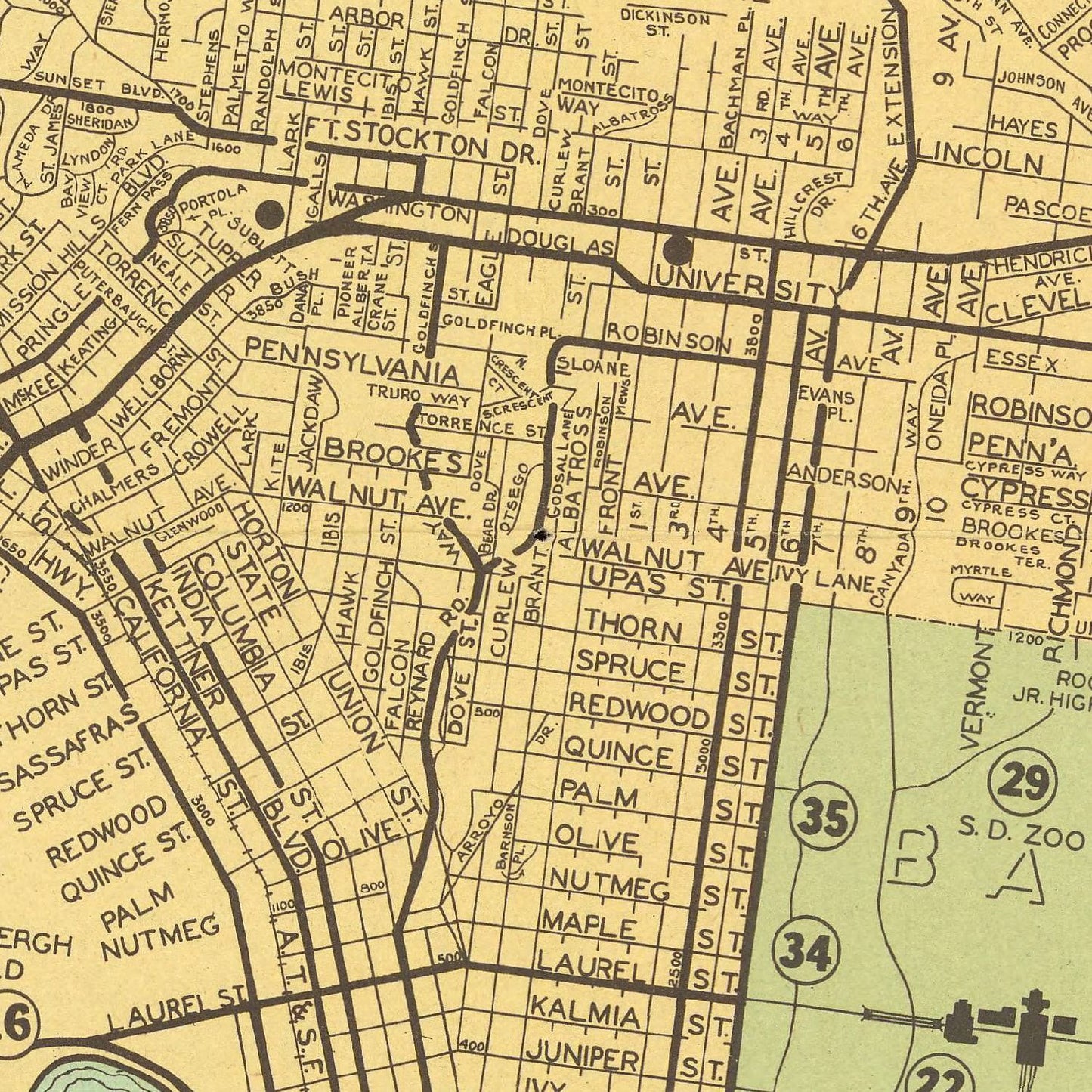 Vintage Map of San Diego, California, 1935 II