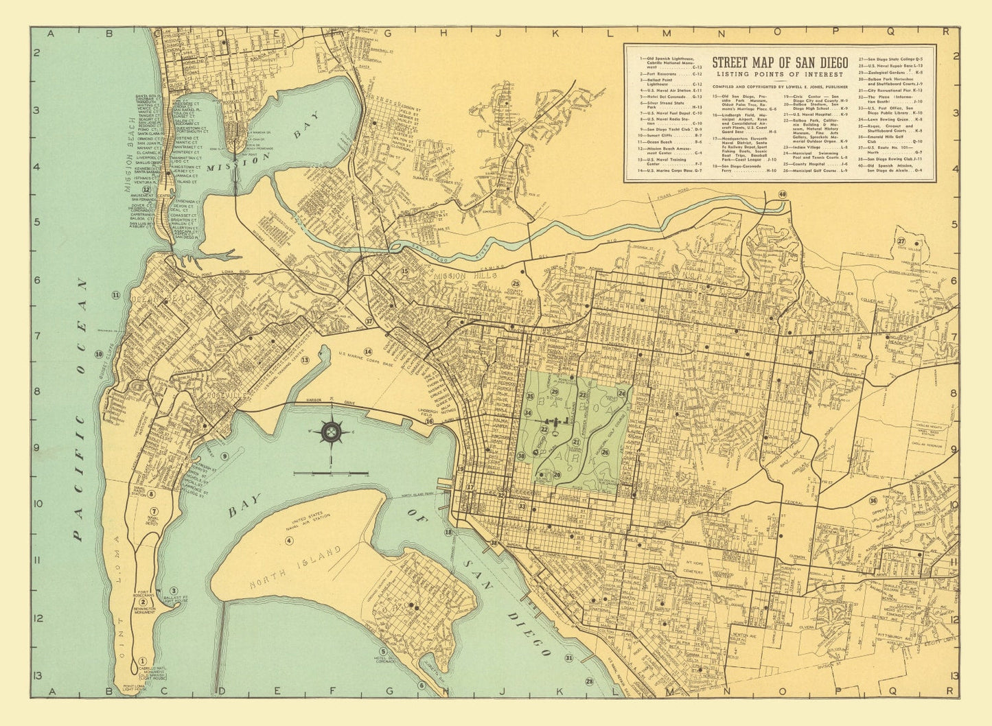 Vintage Map of San Diego, California, 1935 II