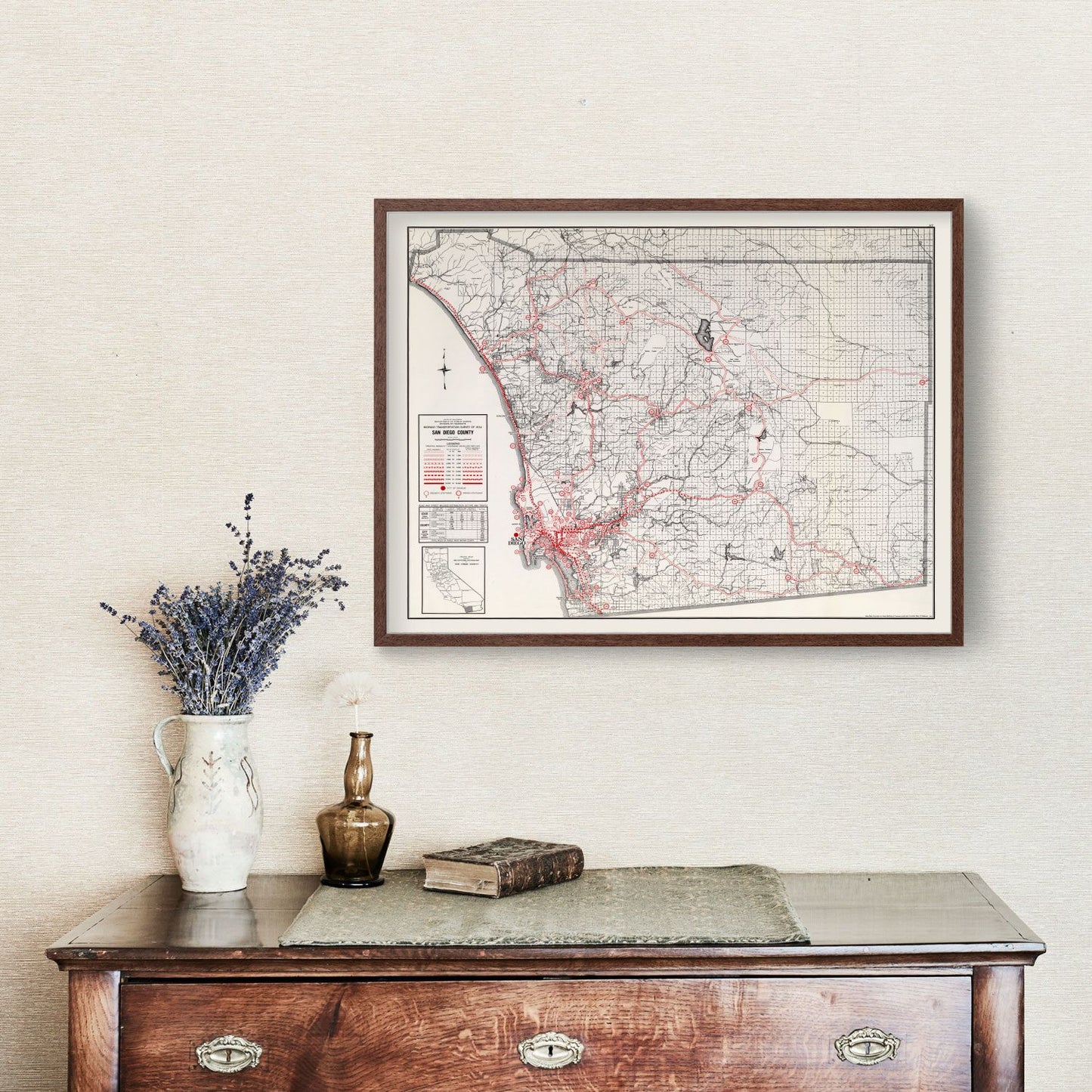 Vintage Map of San Diego County, California, 1935 IV