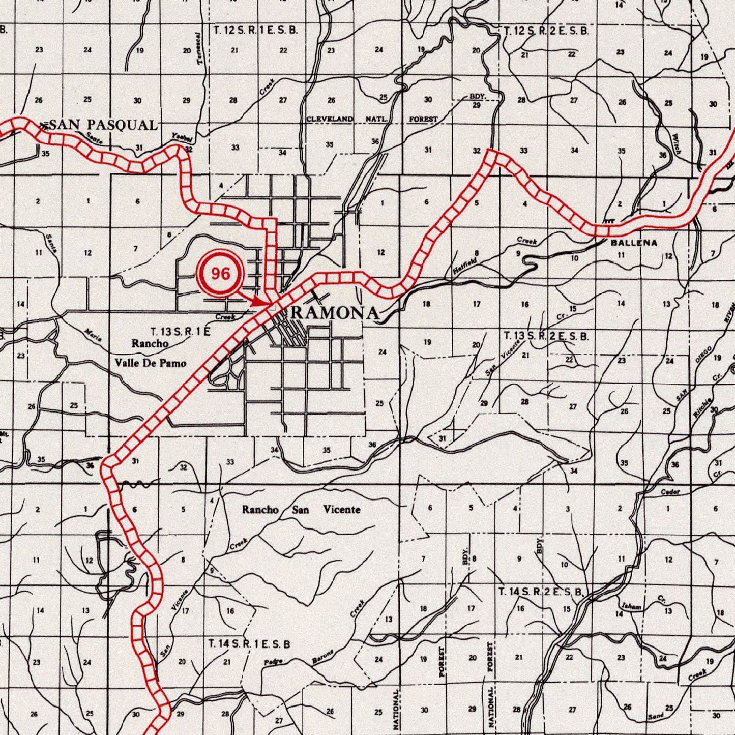 Vintage Map of San Diego County, California, 1935 IV