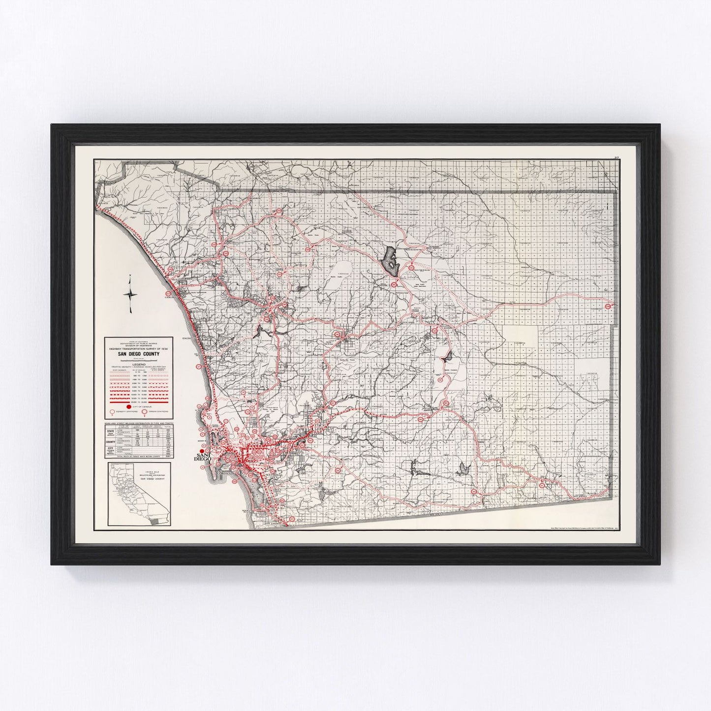 vintage map of San Diego County, California, 1935