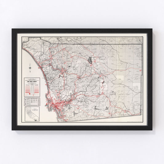 vintage map of San Diego County, California, 1935