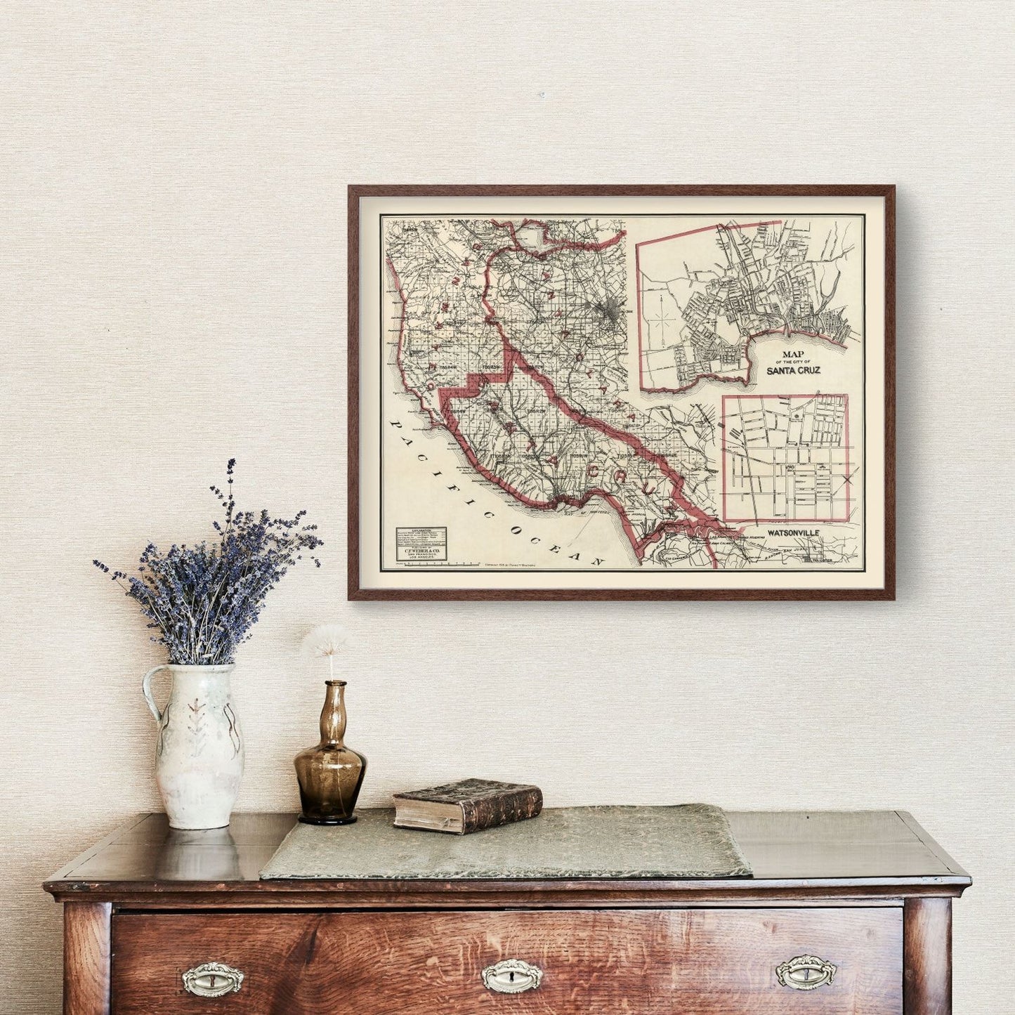 Vintage Map of Santa Cruz County, California, 1914