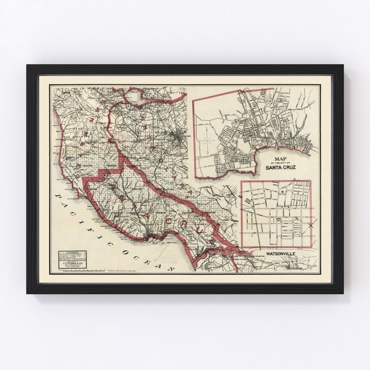 vintage map of Santa Cruz County, California, 1914