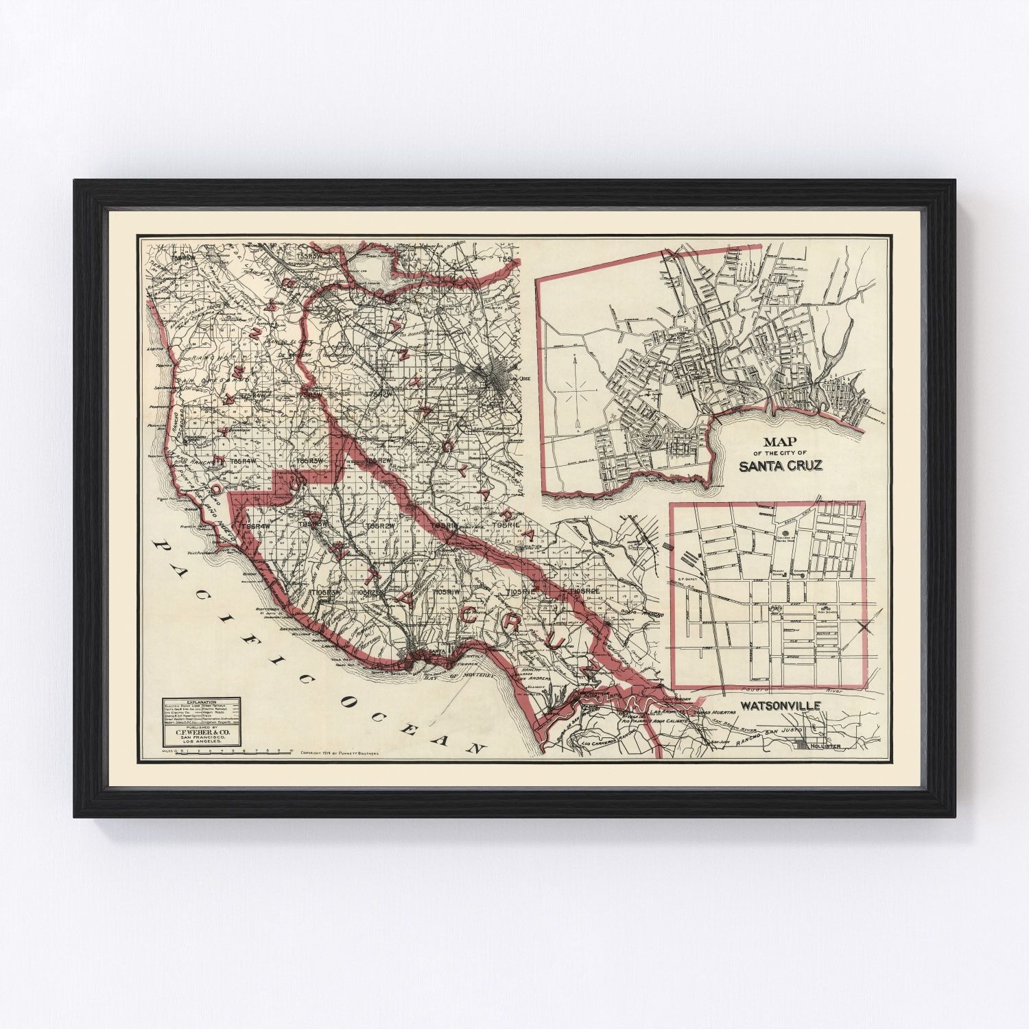 vintage map of Santa Cruz County, California, 1914