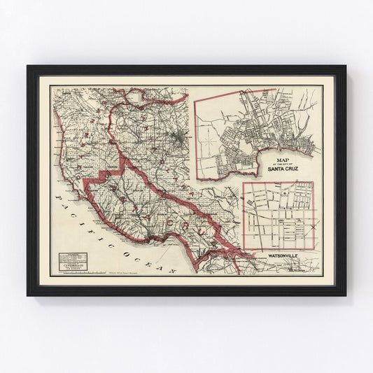 vintage map of Santa Cruz County, California, 1914