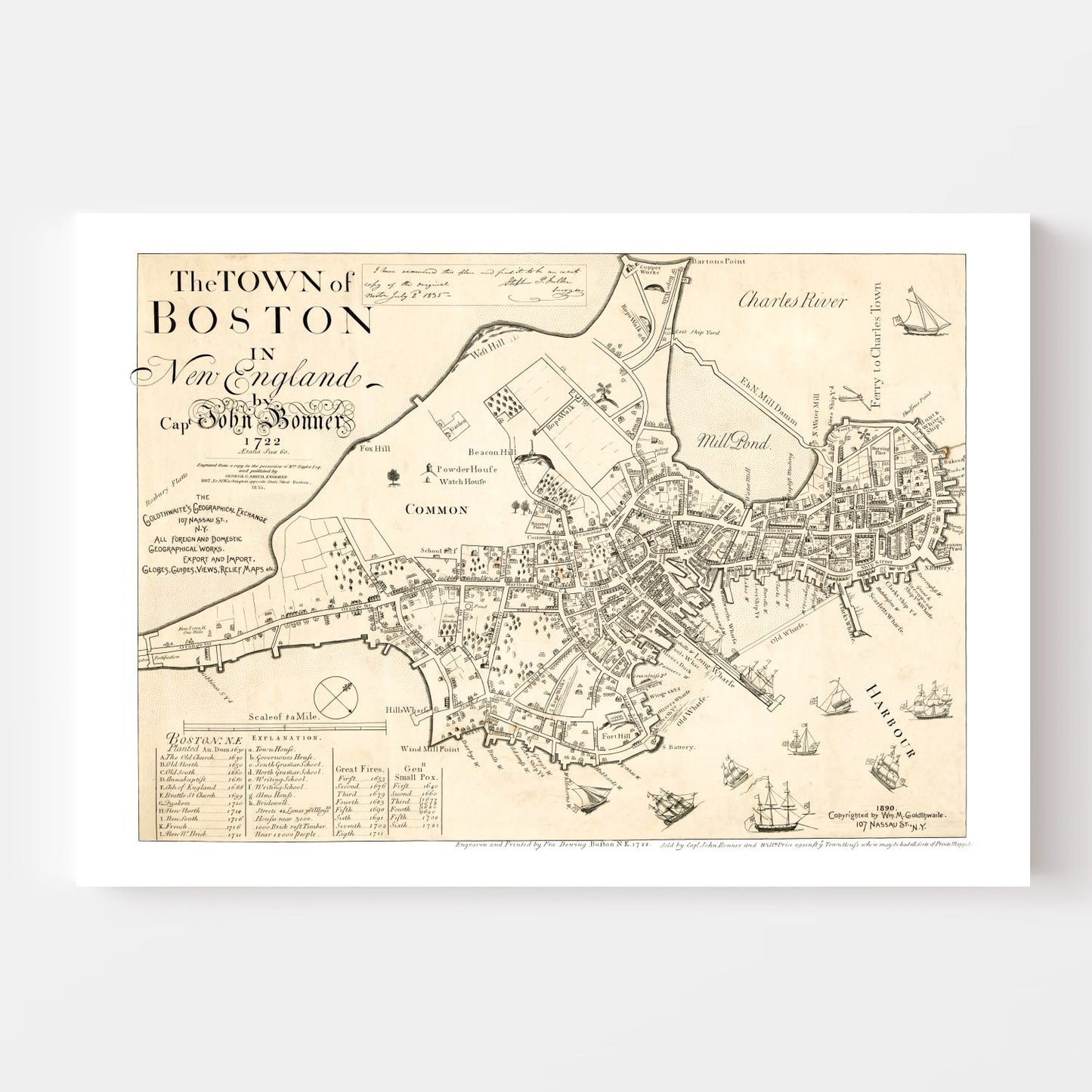 Vintage Map of Boston, Massachusetts 1835