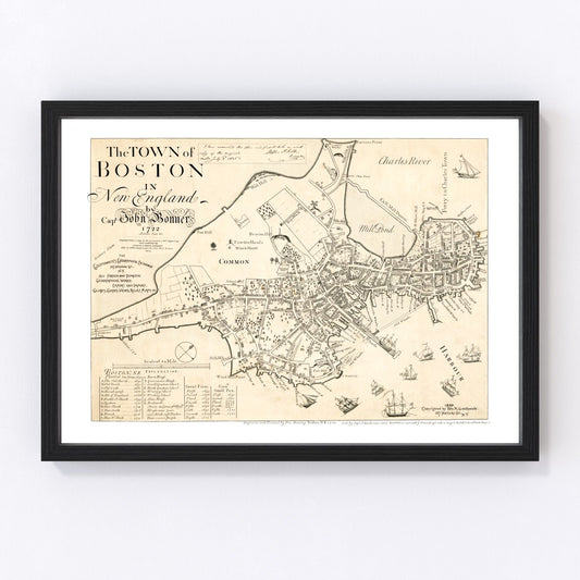 vintage map of Boston Massachusetts 1835, restored print wall art