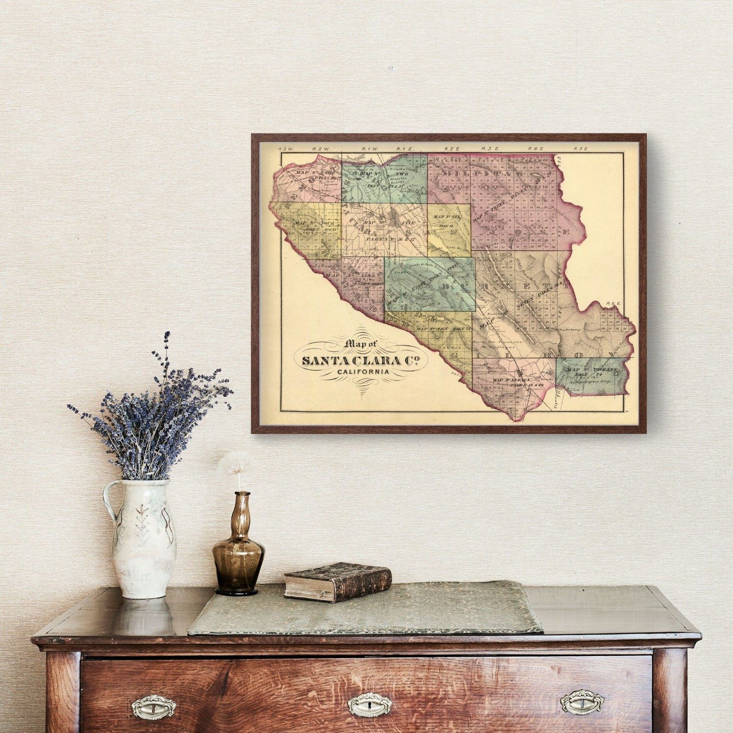 Vintage Map of Santa Clara County, California, 1876