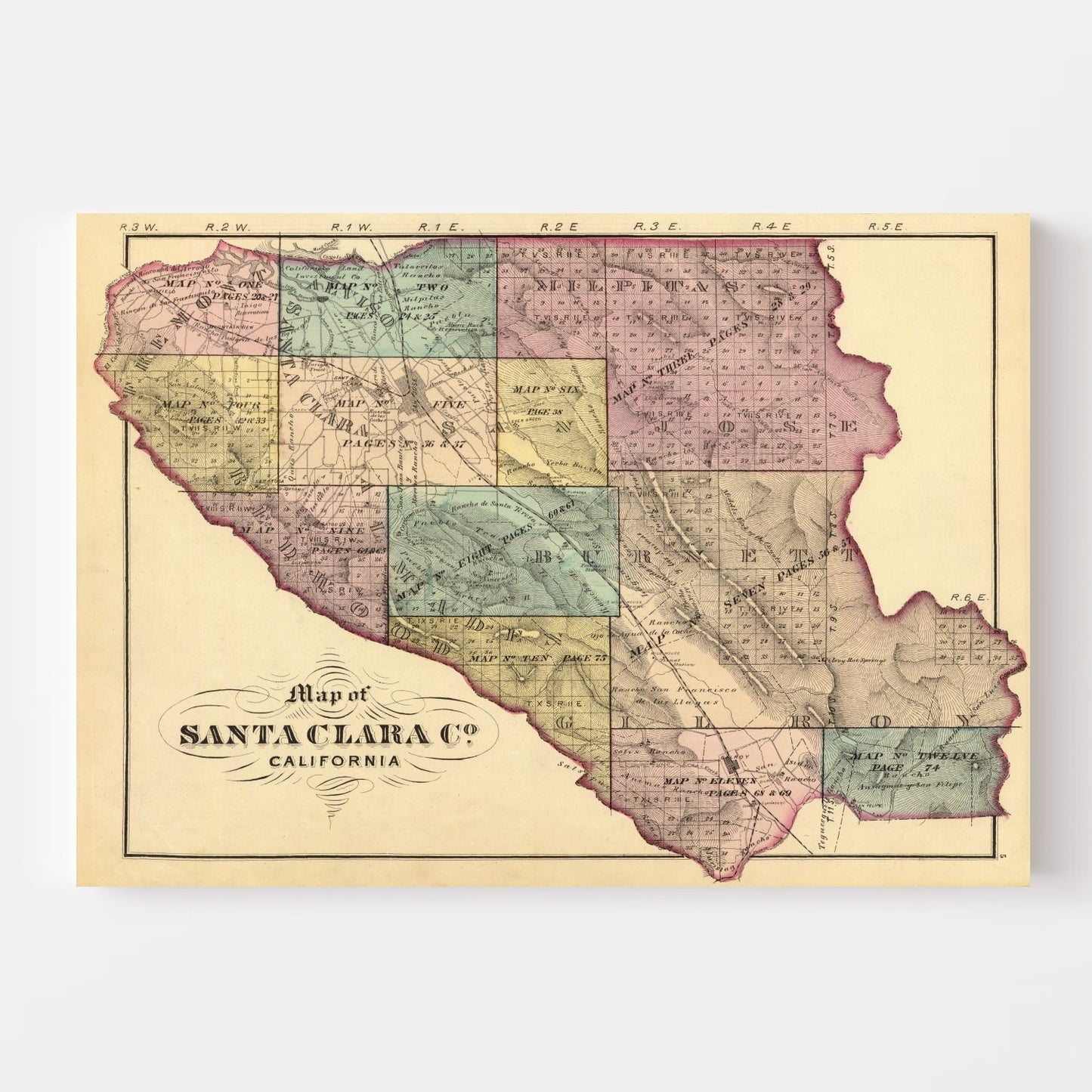 Vintage Map of Santa Clara County, California, 1876