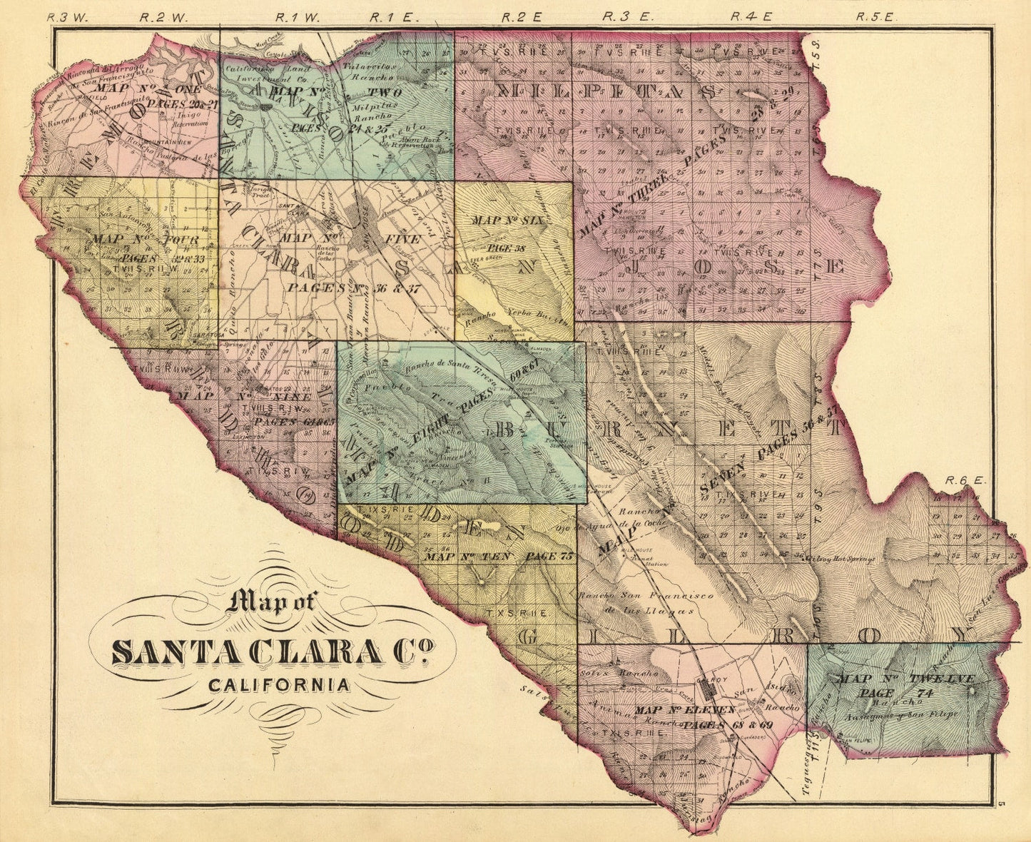 Vintage Map of Santa Clara County, California, 1876