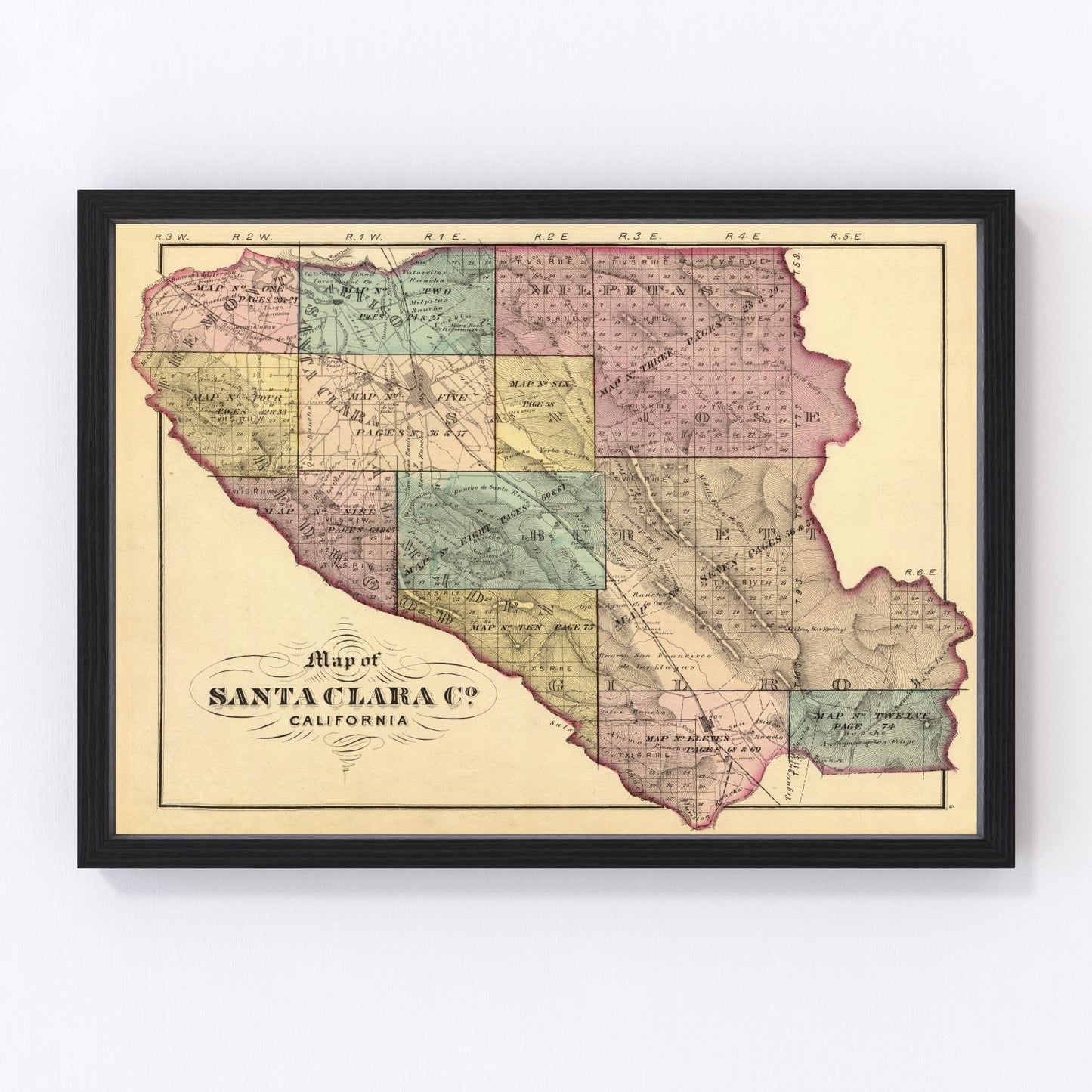 vintage map of Santa Clara County, California, 1876