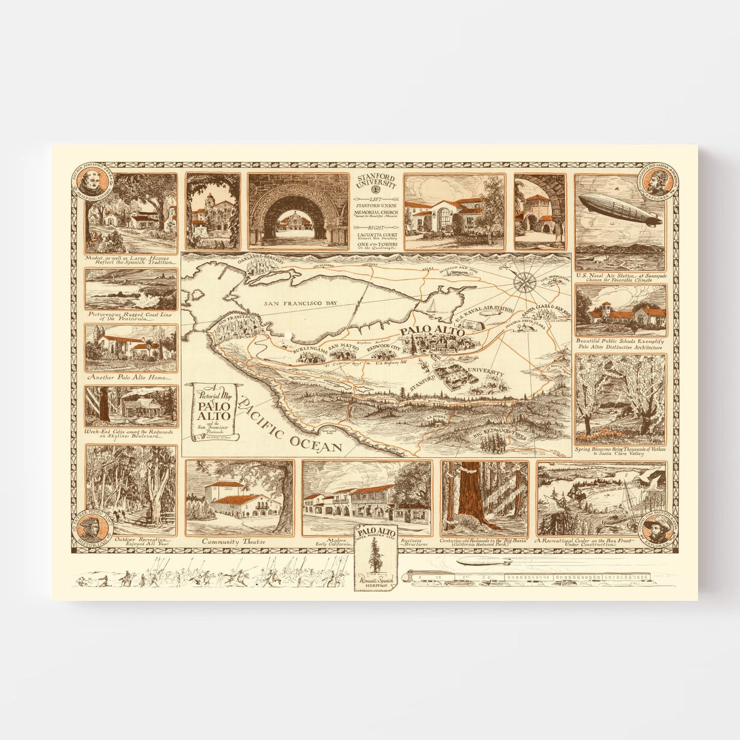 Vintage Map of Palo Alto, California, 1925
