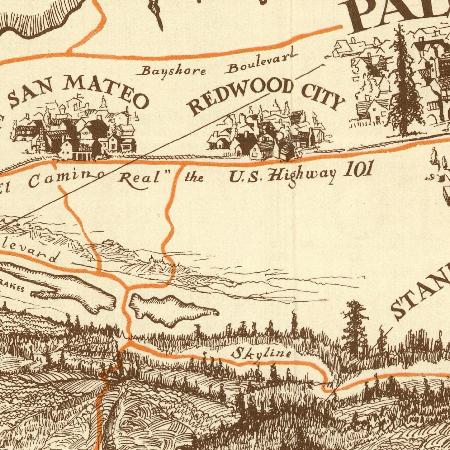 Vintage Map of Palo Alto, California, 1925
