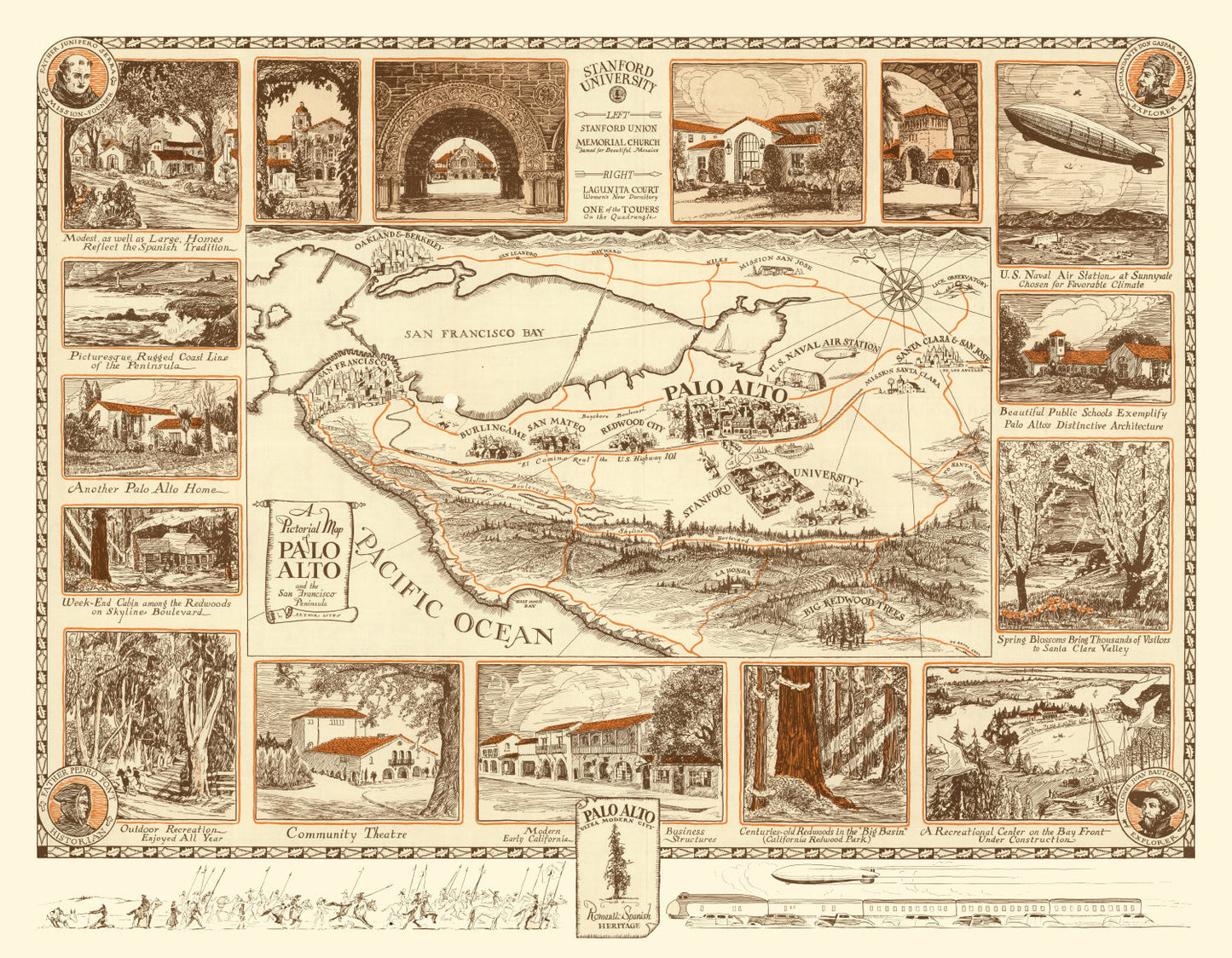 Vintage Map of Palo Alto, California, 1925