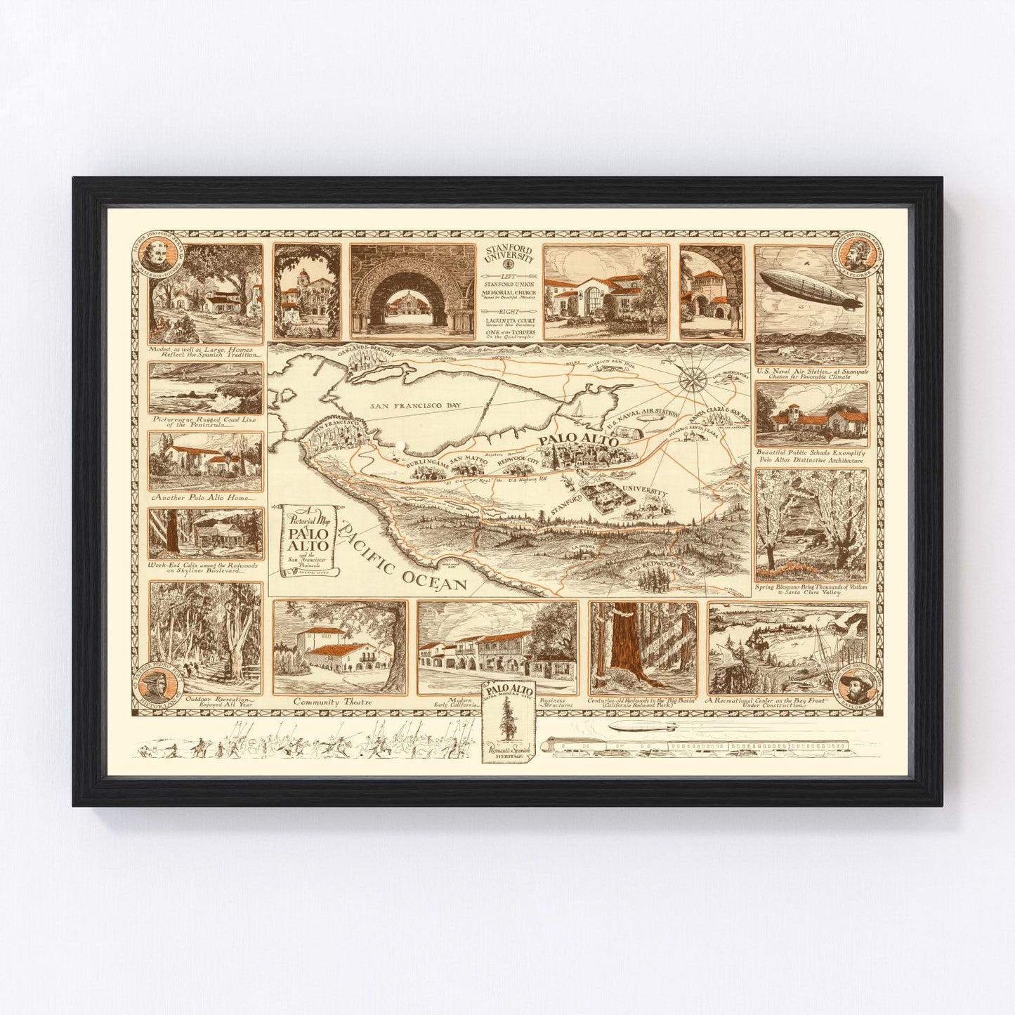 Vintage map of Palo Alto, California, 1925