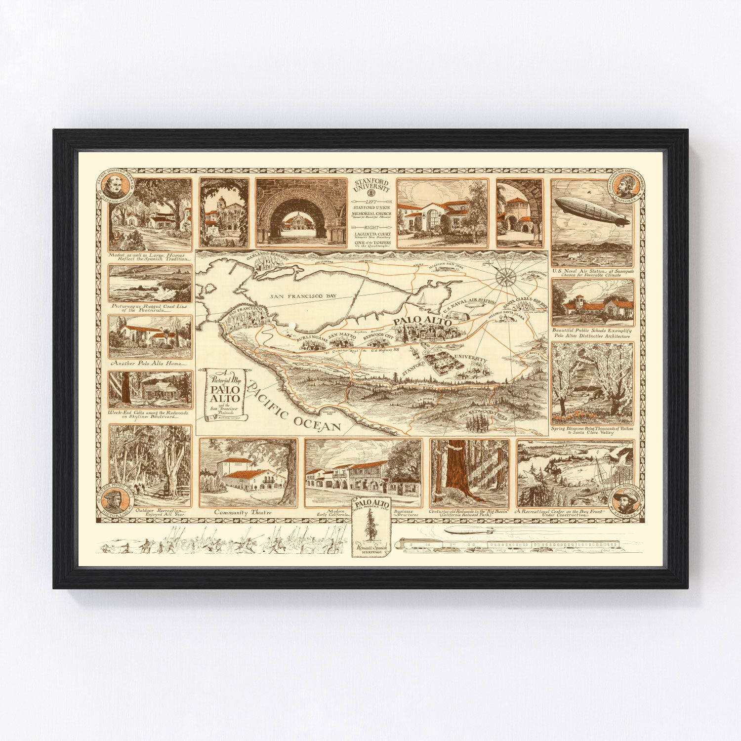 Vintage map of Palo Alto, California, 1925