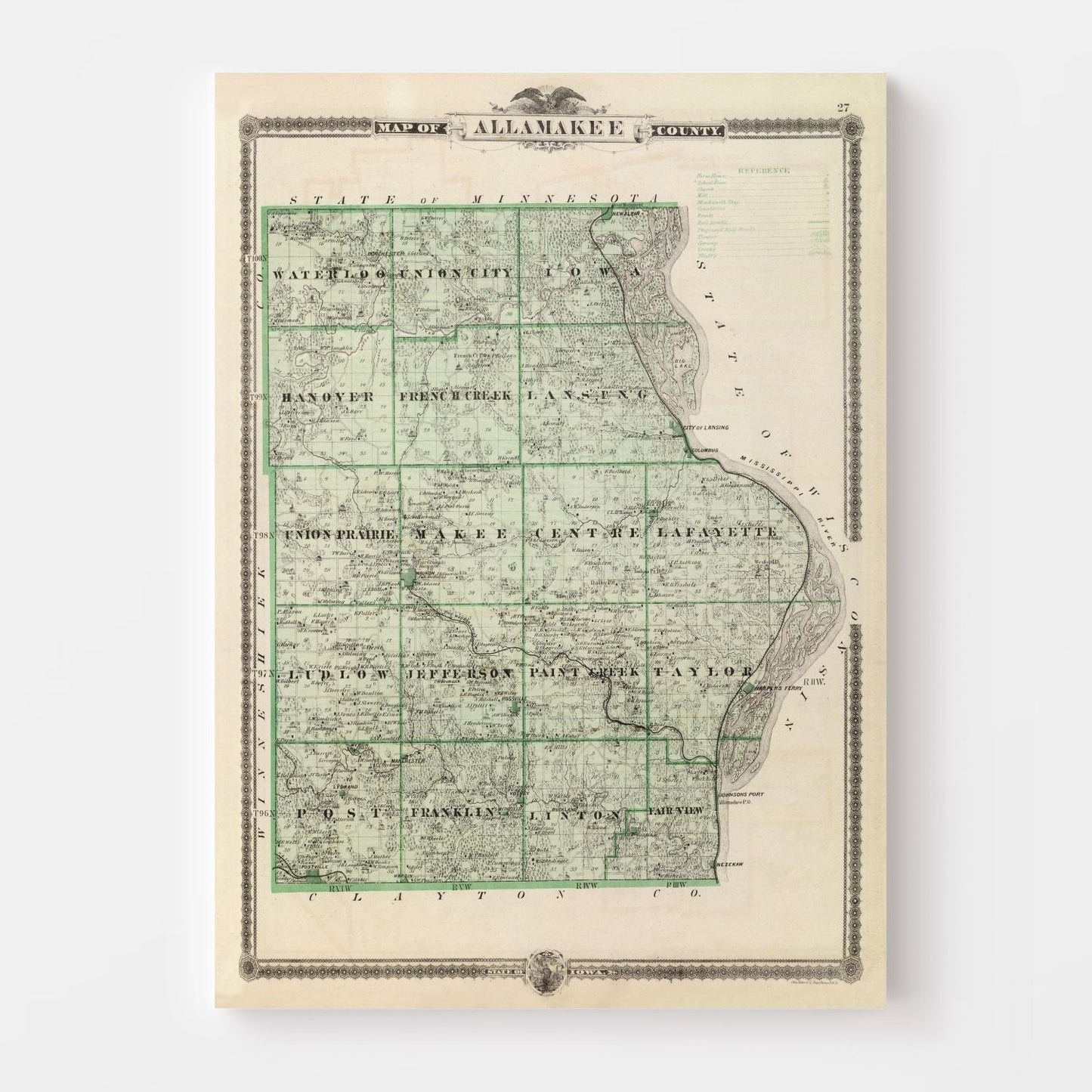 Vintage Map of Allamakee County, Iowa, 1875