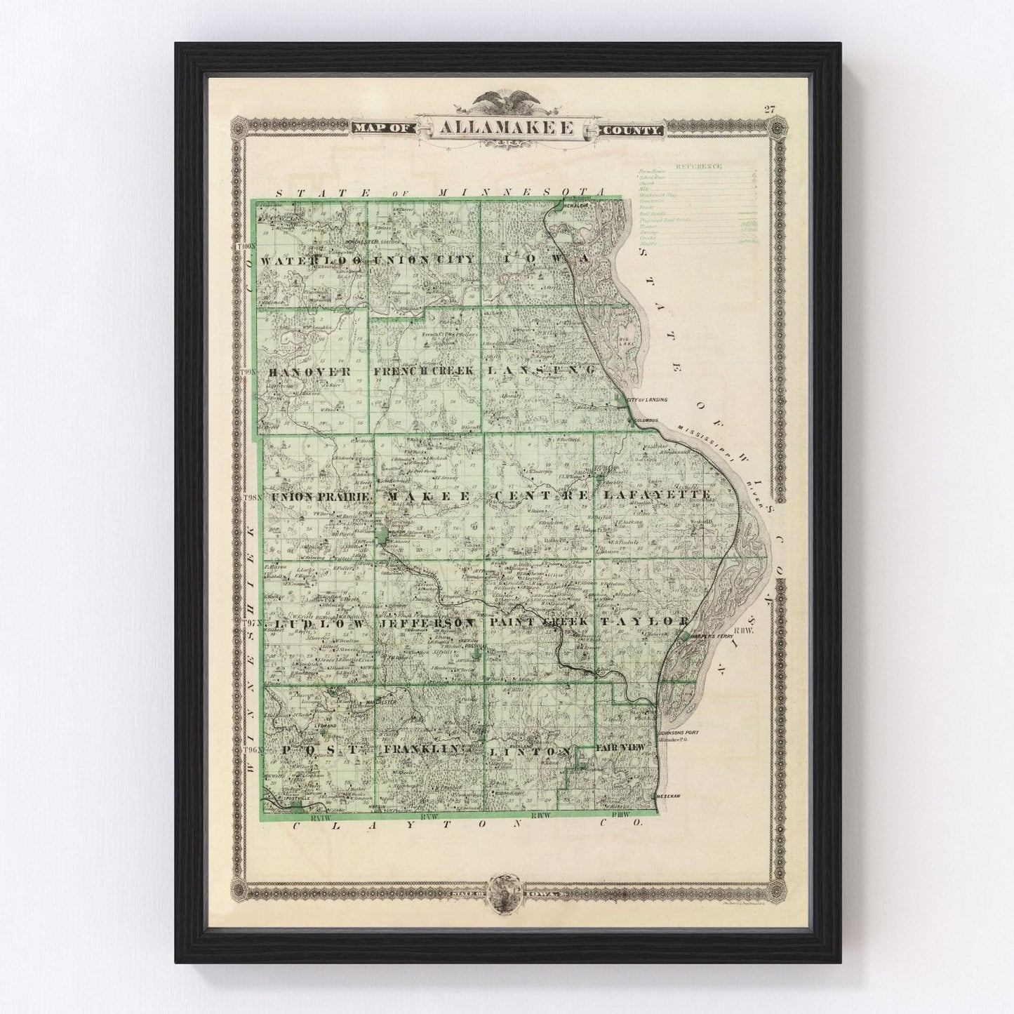 Vintage map of Allamakee County, Iowa, 1875 - restored print