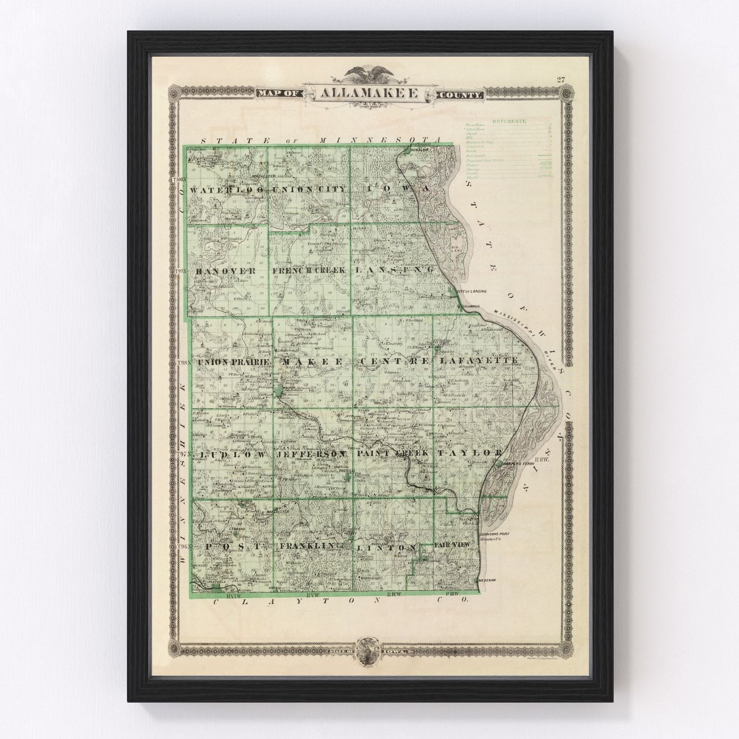Vintage map of Allamakee County, Iowa, 1875 - restored print