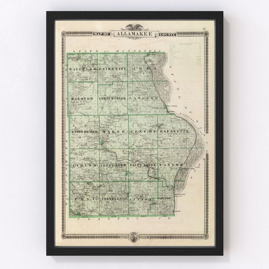 Vintage map of Allamakee County, Iowa, 1875 - restored print