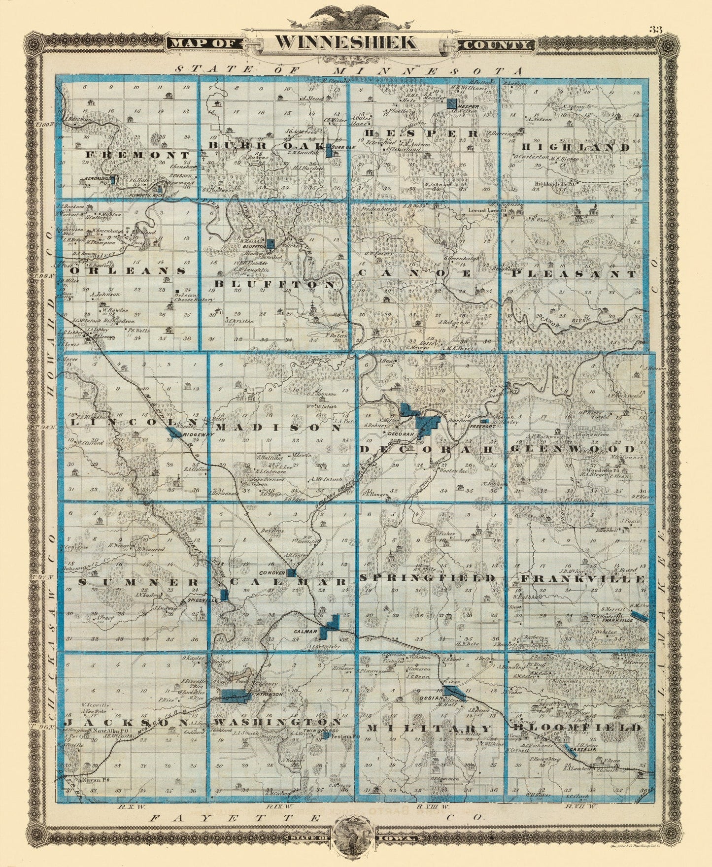 Vintage Map of Winneshiek County, Iowa 1875
