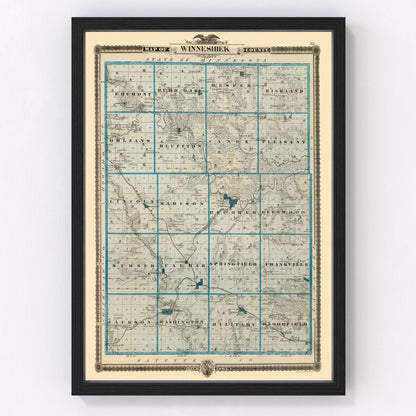 Vintage map of Winneshiek County, Iowa, 1875, with Decorah, digitally restored print