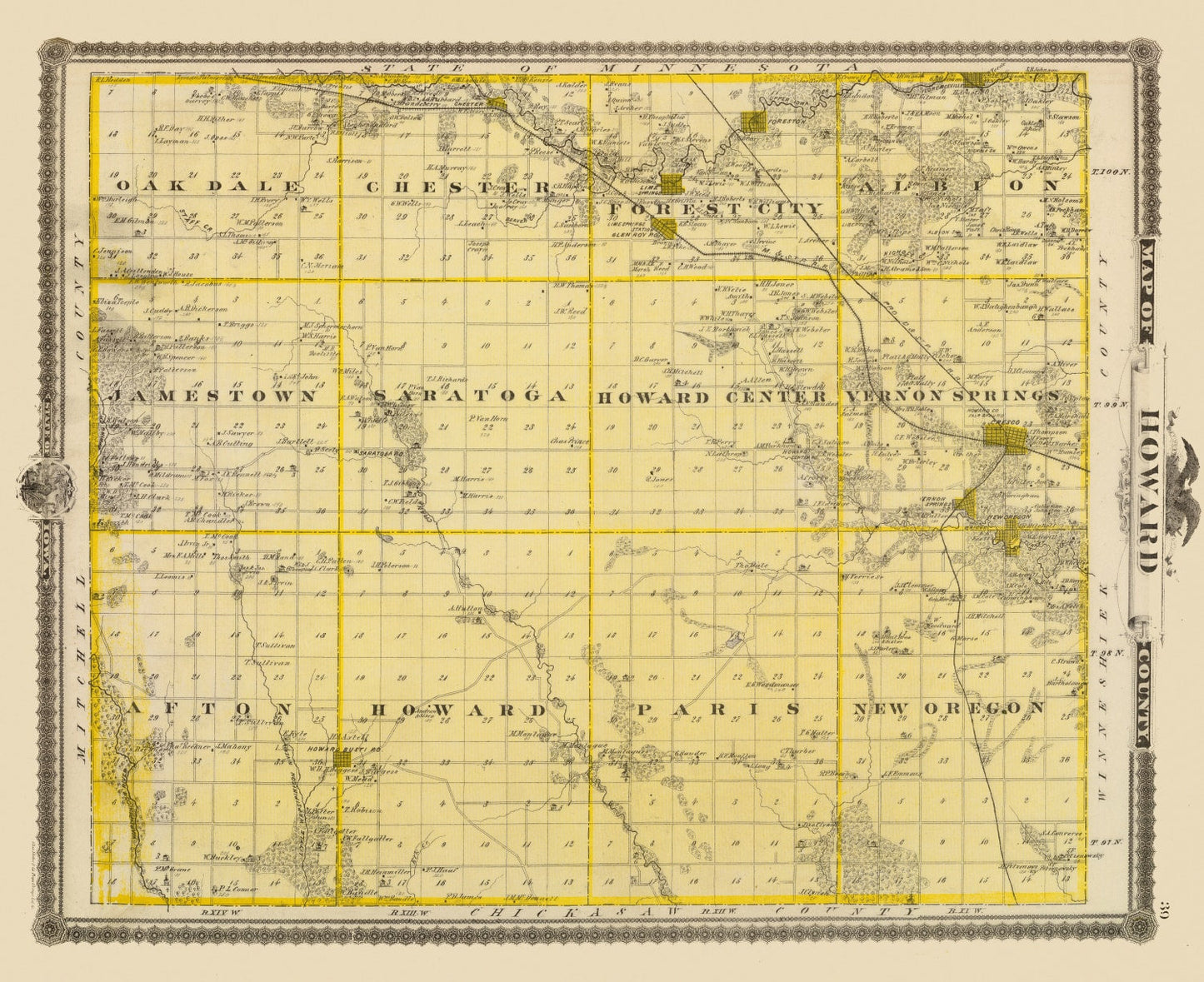 Vintage Map of Howard County, Iowa, 1875