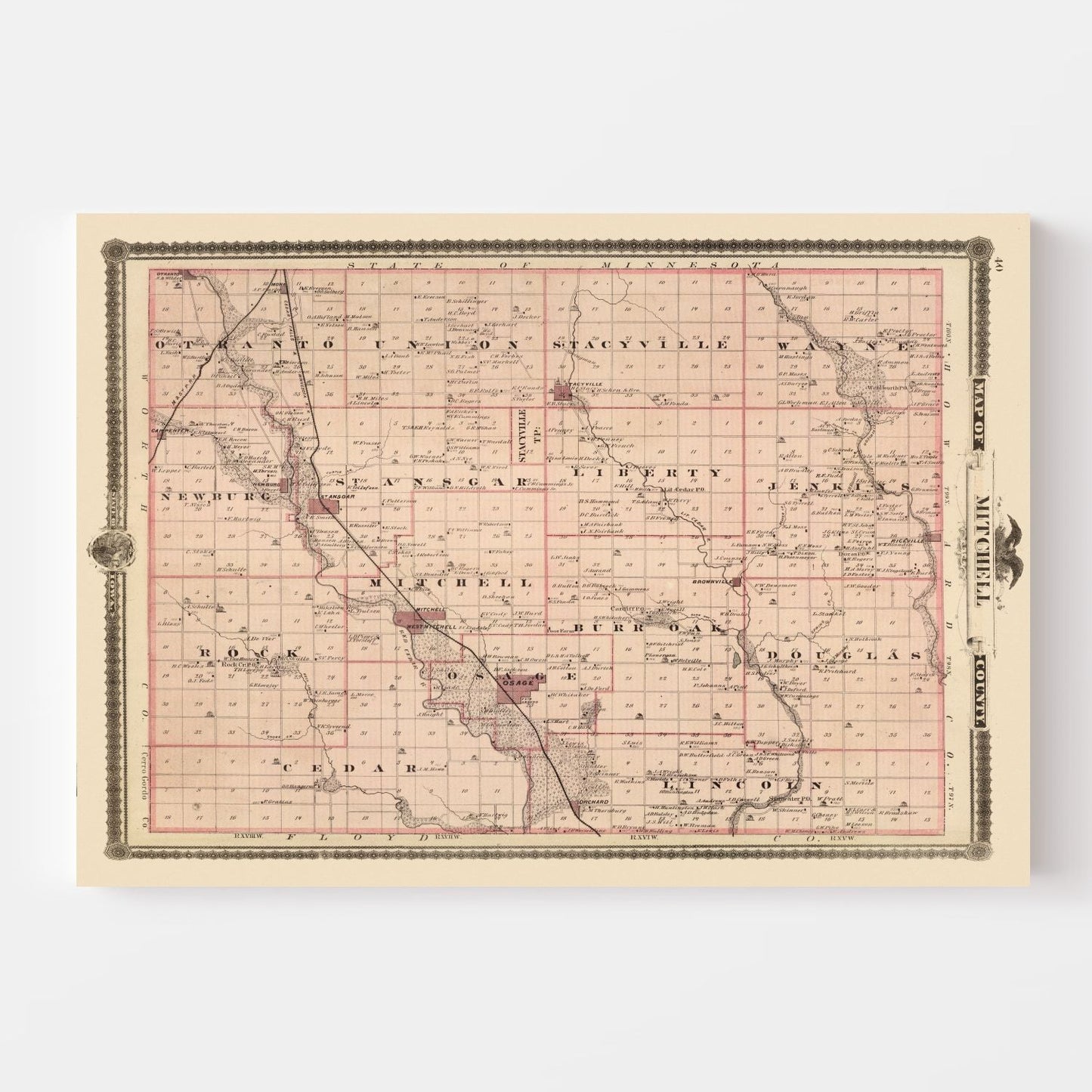 Vintage Map of Mitchell County, Iowa, 1875