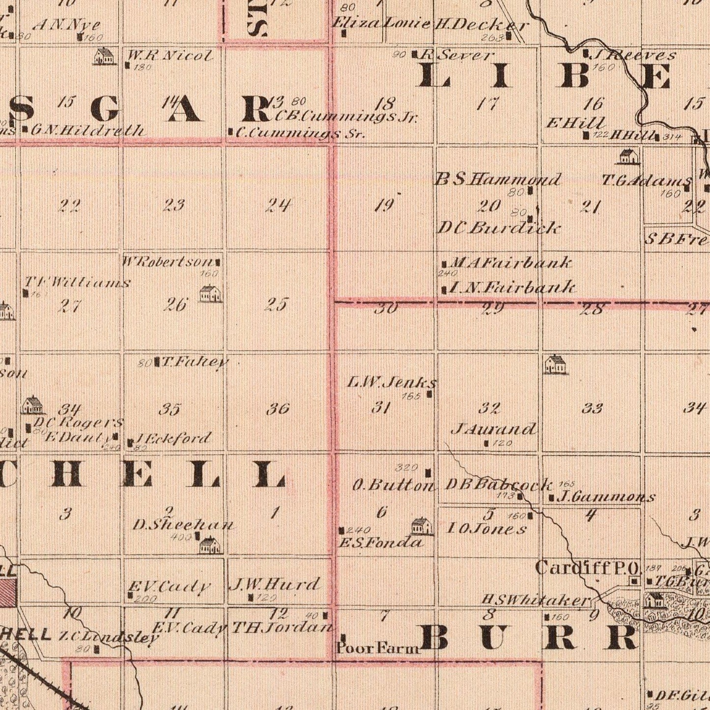 Vintage Map of Mitchell County, Iowa, 1875