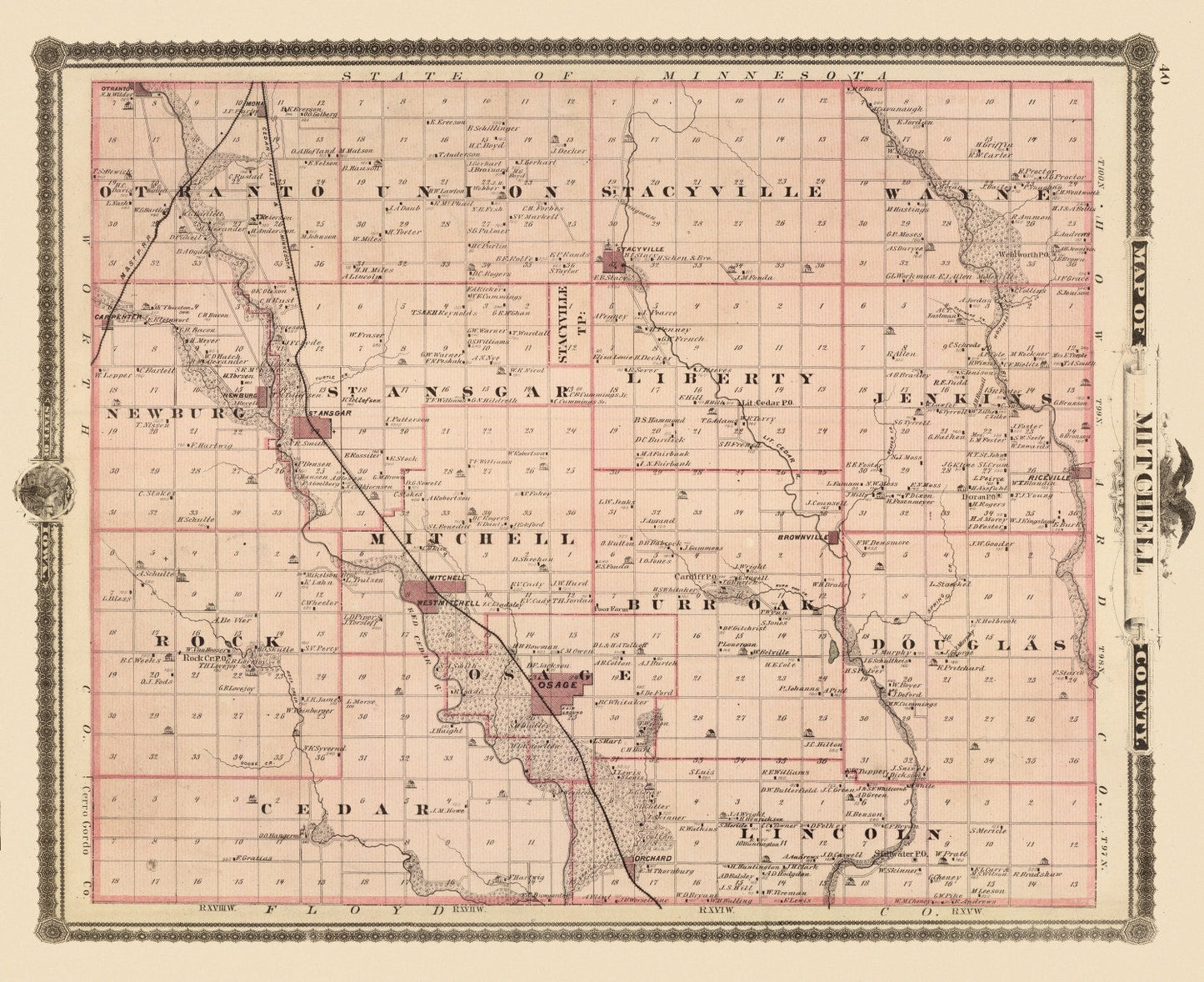 Vintage Map of Mitchell County, Iowa, 1875