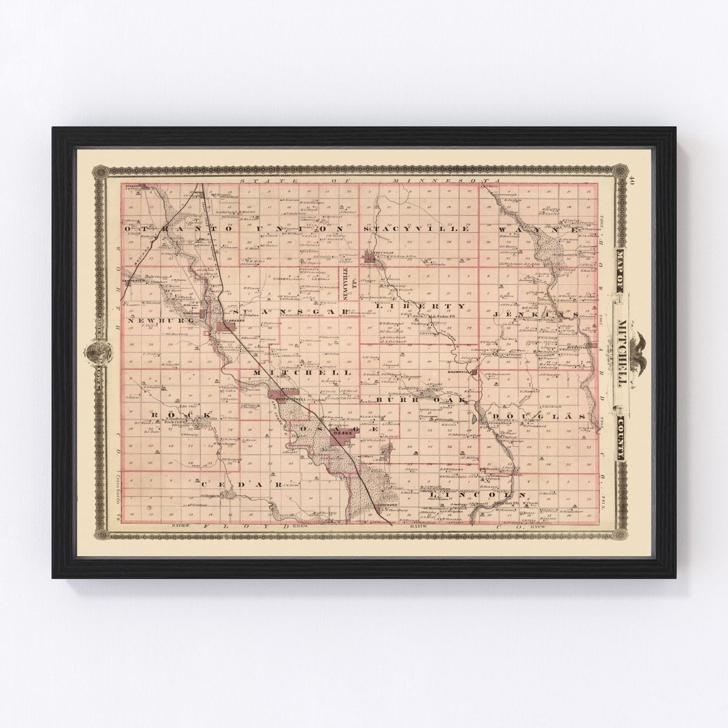 Vintage map of Mitchell County, Iowa, 1875