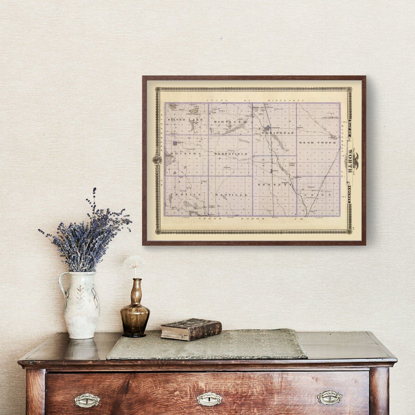 Vintage Map of Worth County, Iowa, 1875