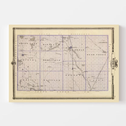 Vintage Map of Worth County, Iowa, 1875