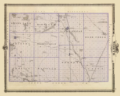 Vintage Map of Worth County, Iowa, 1875