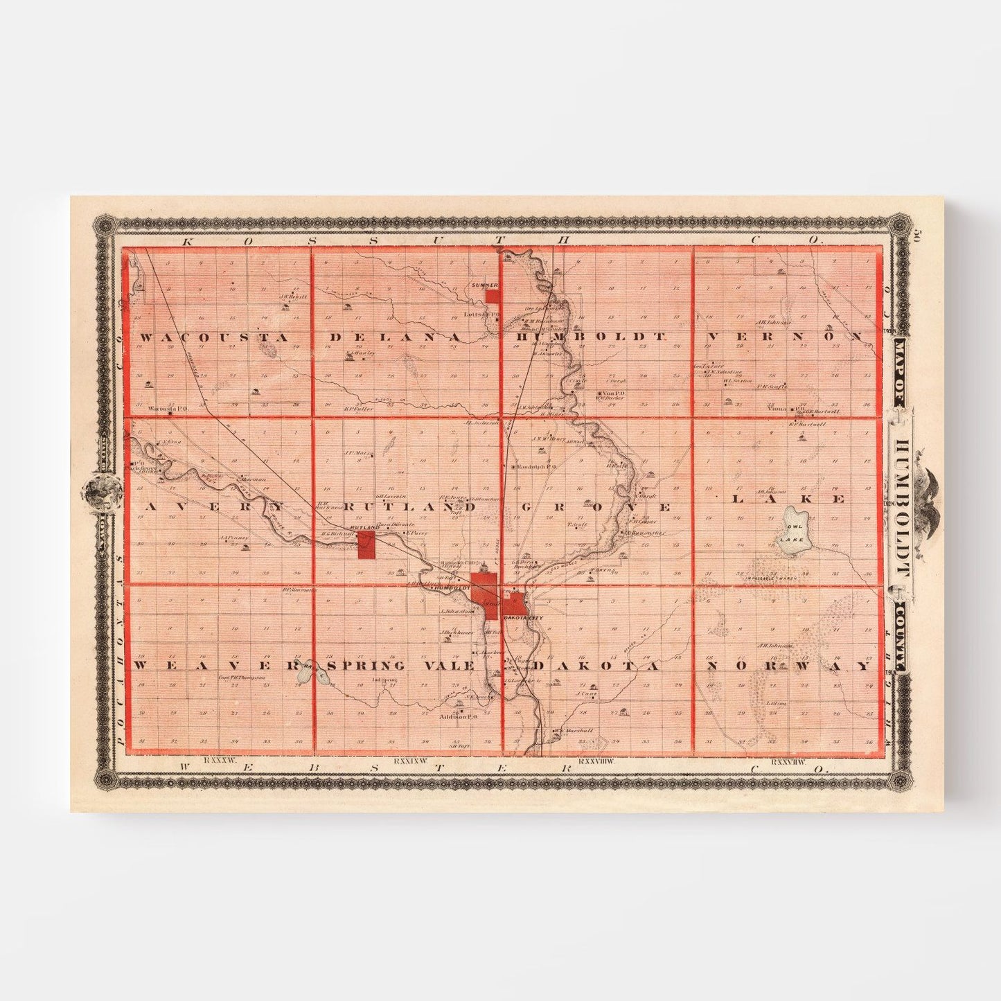 Vintage Map of Humboldt County, Iowa, 1875