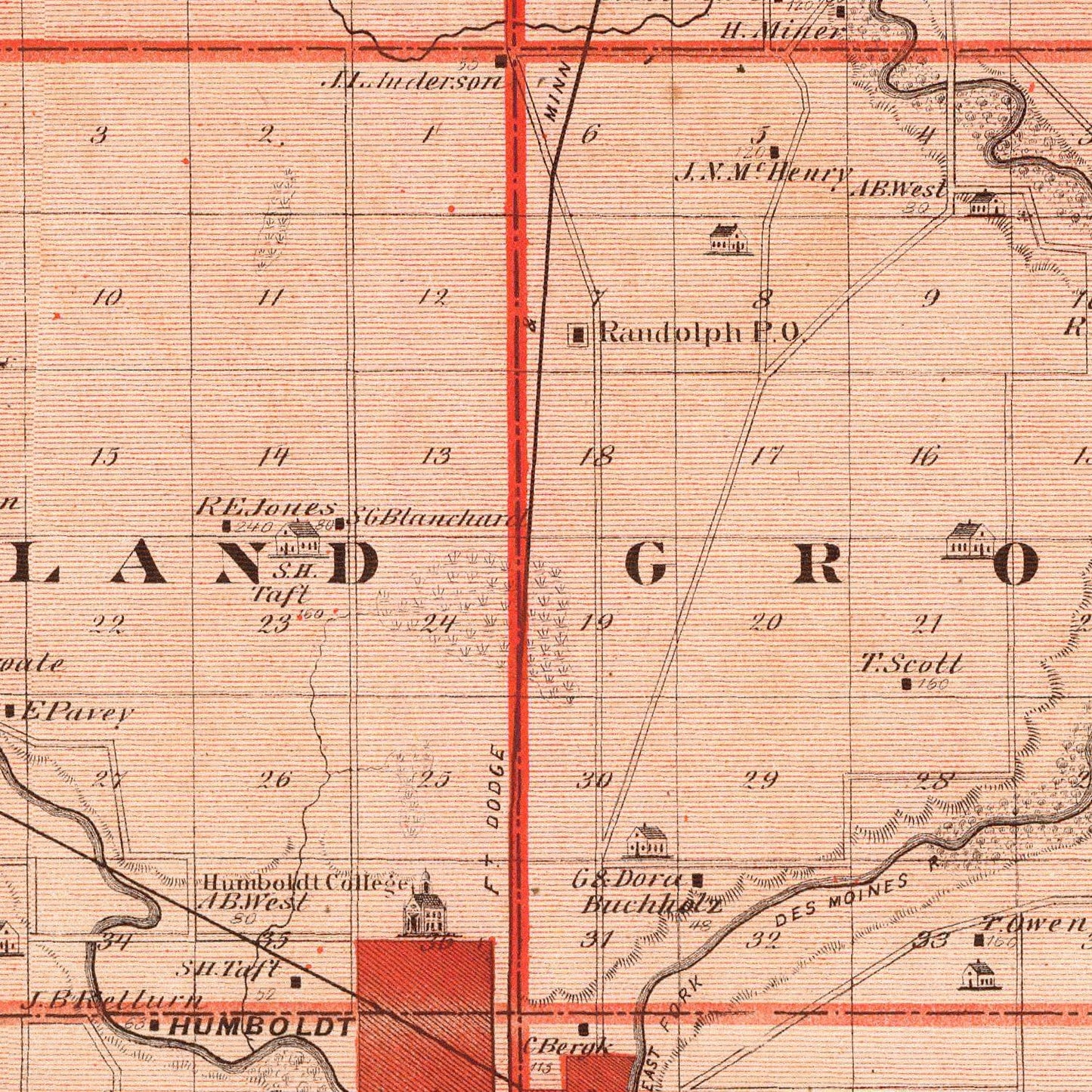 Vintage Map of Humboldt County, Iowa, 1875