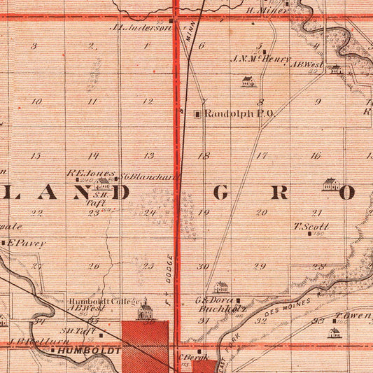 Vintage Map of Humboldt County, Iowa, 1875