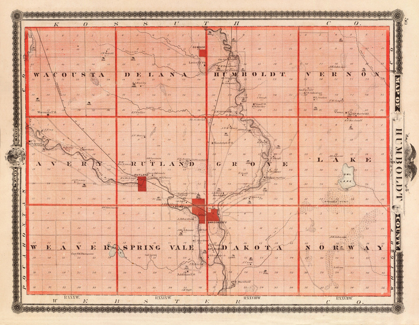 Vintage Map of Humboldt County, Iowa, 1875